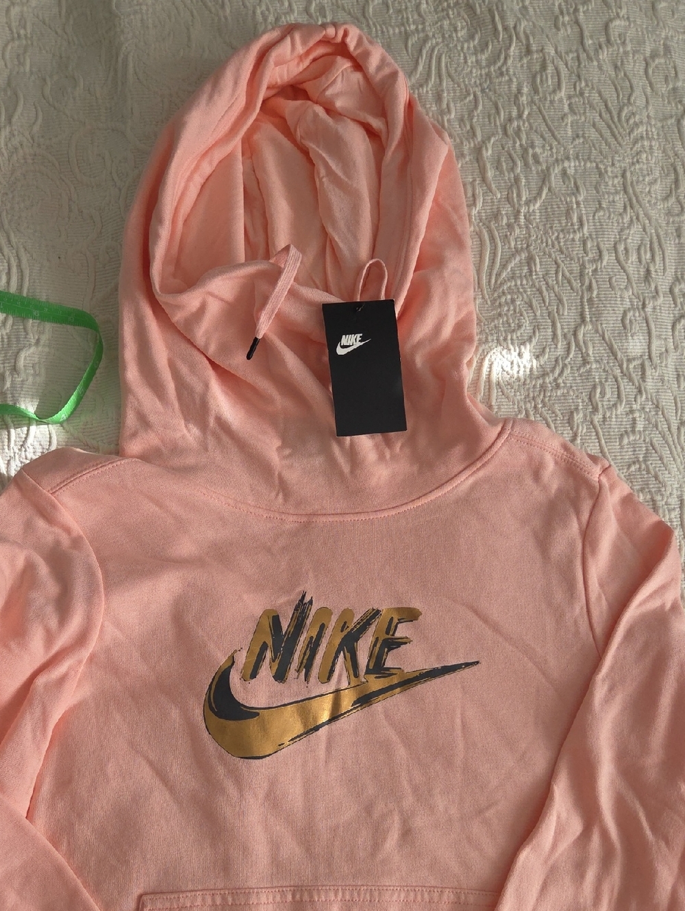 Nike Peach Pink Hoodie with Metallic Gold Logo